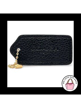 2.25" COACH NEW YORK Black Pebbled Leather Brass Fob Bag Charm Keychain Hang Tag